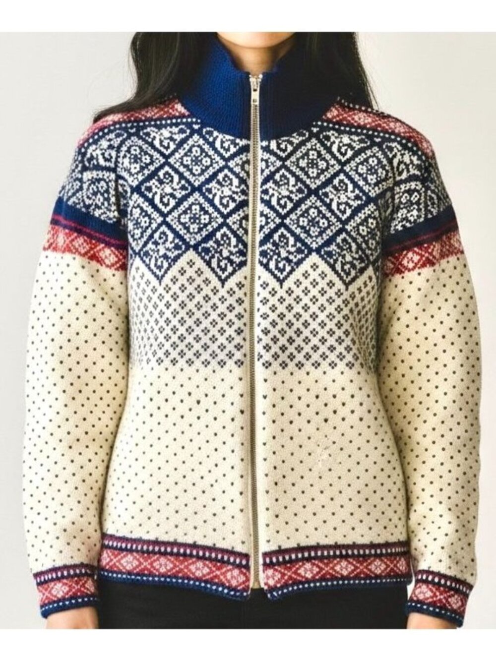 Vintage Norwegian 100% Wool Cardigan Zip Up Fair Isle Zip Up
